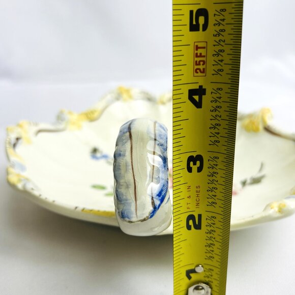 Italian Hand-Painted Vintage Ceramic Dish with Handle - Floral Design, Scalloped - Picture 10 of 10